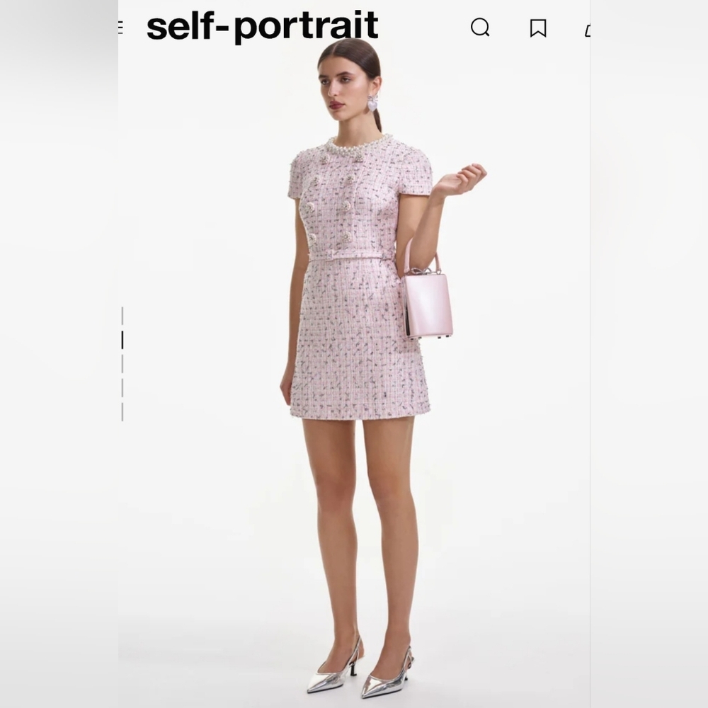 Self-Portrait Blush Tweed Mini Dress